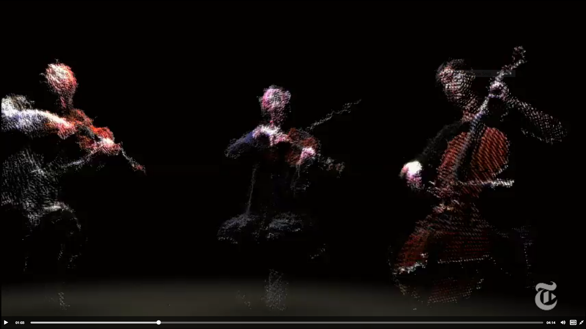 Four Kronos Quartet performers appear as red-and-white volumetric figures against black.