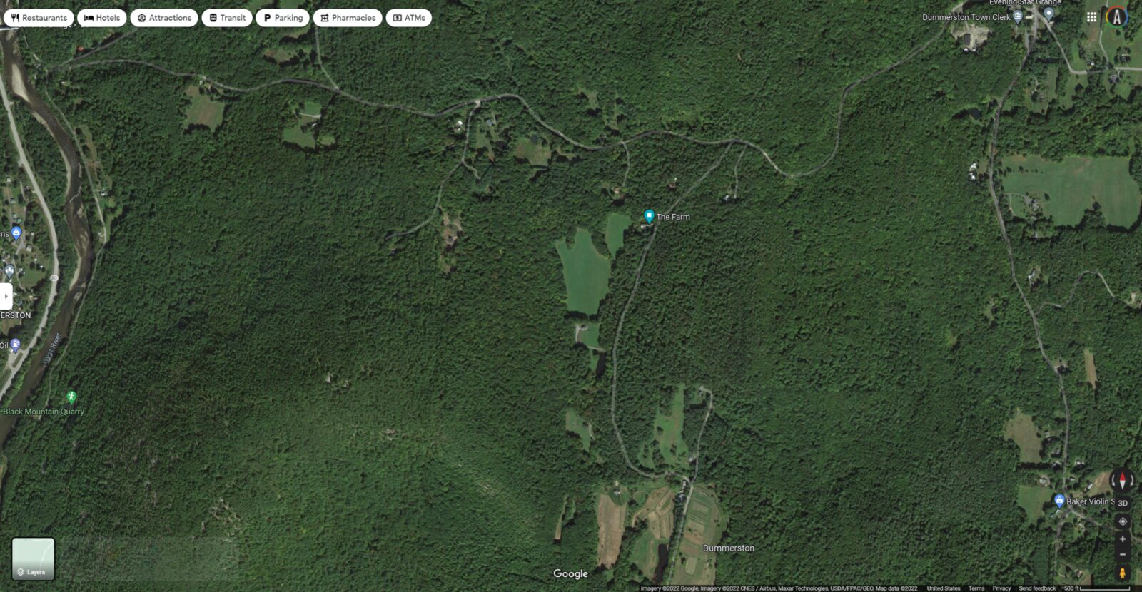Satellite view of the Flaherty farm and surrounding forest used to locate the stone in the changed landscape.