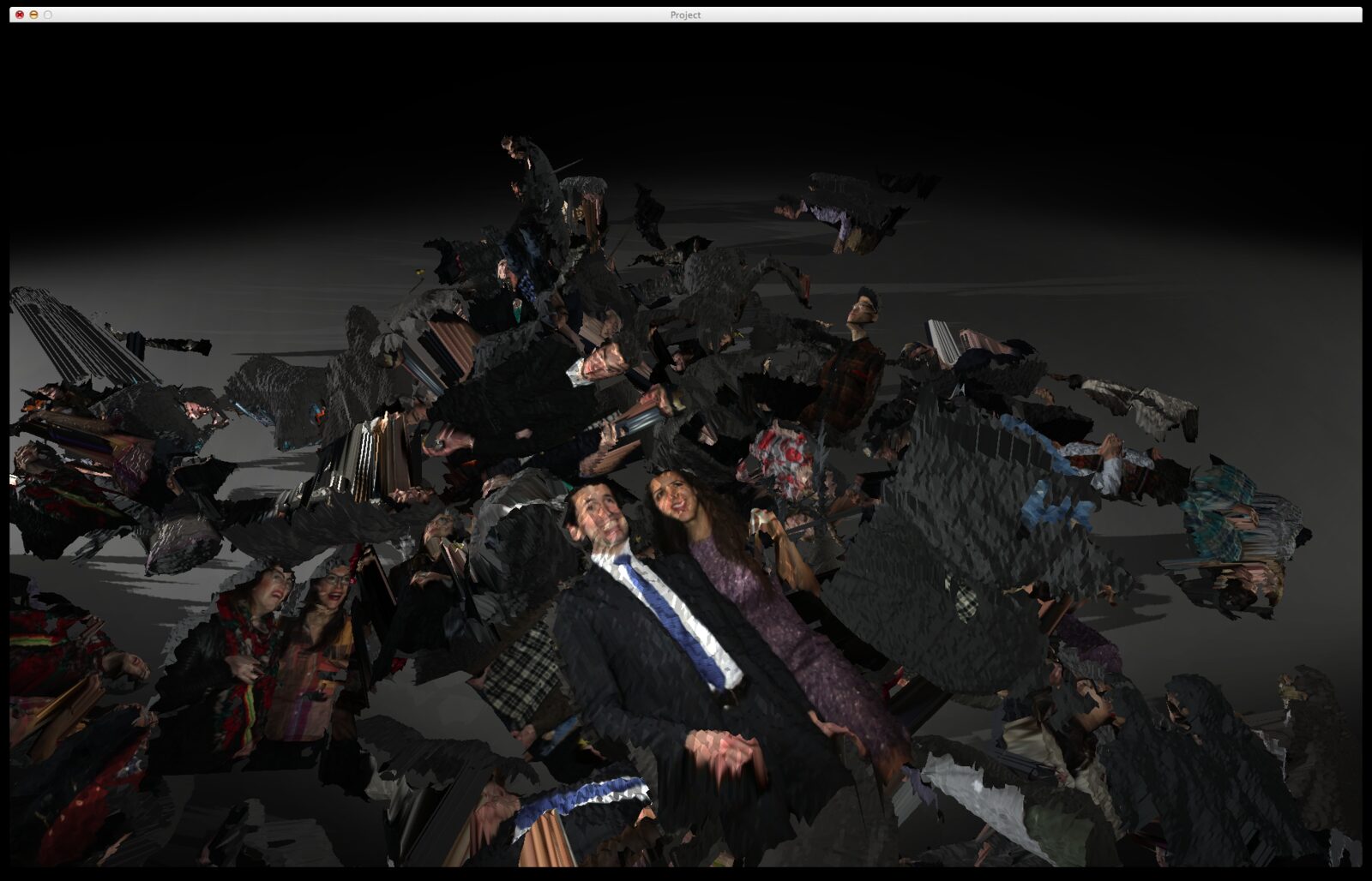 A gray spatial-image study of a crowd made during development of Wake Me.